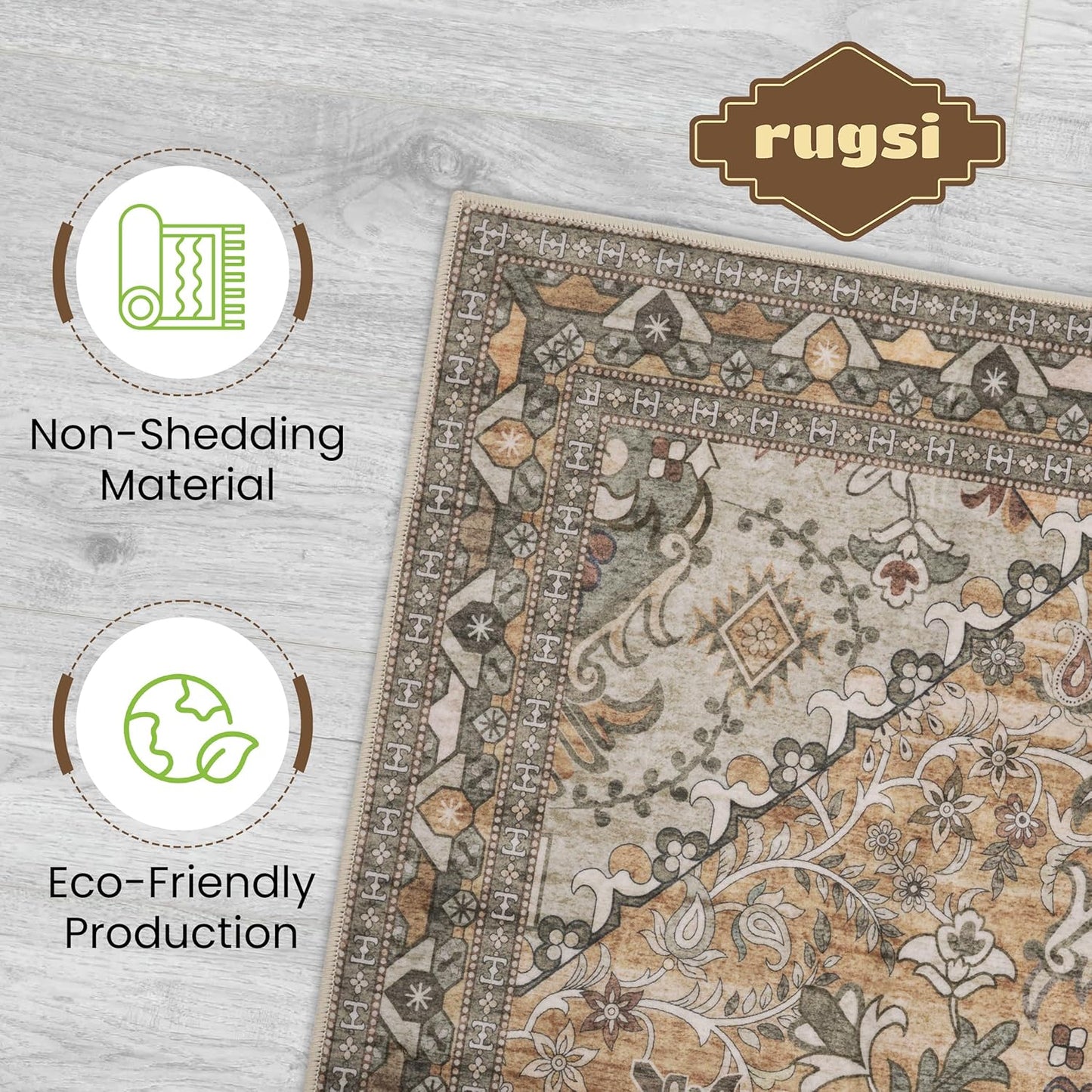 Washable Area Rug 4x6 | Non Slip Area Rug for Living Room, Bedrooms, Dining Room | Ultra-Soft Flannel Carpet Area with Rubber Backing (Light Sage Brown, 4x6)