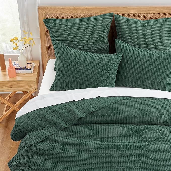 Levtex Home Mills Waffle Twin XL/Twin Quilt Set (68x86in) with 1 Pillow Sham (26x20in) - Forest Green - 100% Cotton Twin Size Quilt Bedding Set - Lightweight, Soft, Pre-Washed