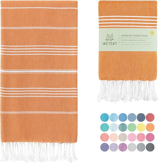 WETCAT Turkish Beach Towel Oversized (38"x71") 100% Turkish Cotton, Made in Turkey - Sand Free, Extra Large, Ultra Soft, Quick Drying, Compact & Lightweight for Travel - Burnt Orange