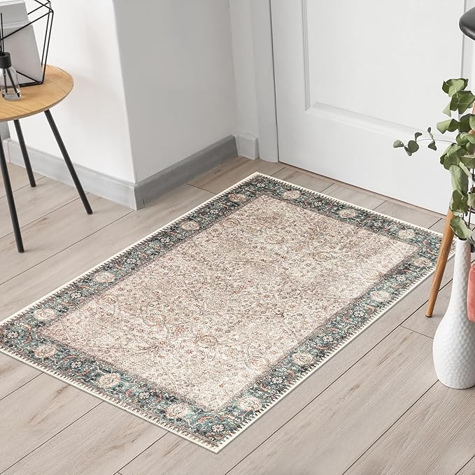 Keen Home Design 2x3 Rug - Machine Washable Entry Rug with Non-Slip Backing, Ideal for Enteryway, Kitchen, Bathroom, Laundry Room - Vintage, Easy Clean, Durable, Low Pile - (2' x 3')