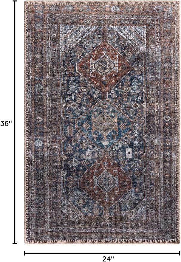 Keen Home Design 2x3 Rug - Machine Washable Entry Rug with Non-Slip Backing, Ideal for Enteryway, Kitchen, Bathroom, Laundry Room - Vintage, Easy Clean, Durable, Low Pile - (2' x 3')