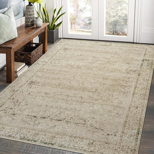 Cream and Light Tan Boho Front Door Mat for Indoor Entrance Washable Non Slip Cute Vintage Floral Aesthetic Area Rugs for Entryway Entry 4x6