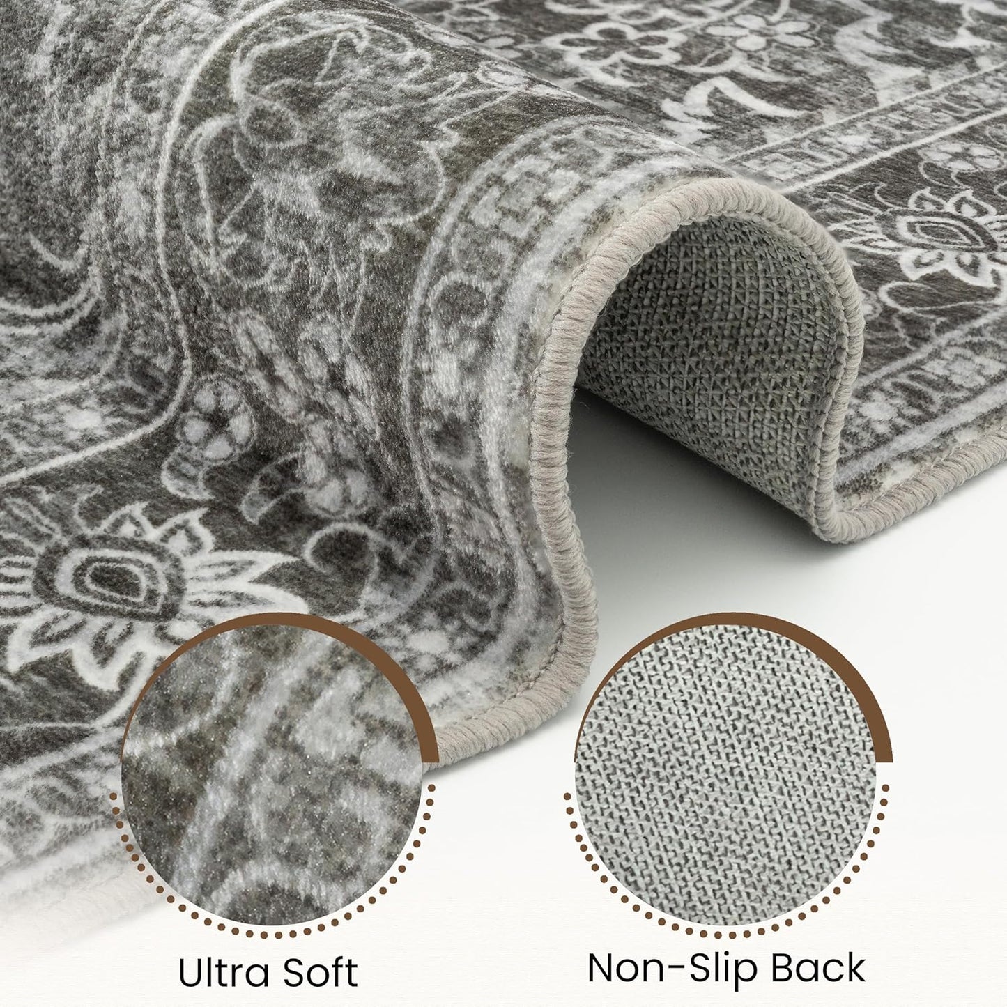 Washable Runner Rug 2.5x8 | Non Slip Rug Runners for Hallways, Entryways, Kitchens, Bathrooms, Bedrooms | Ultra-Soft Flannel Carpet Runners with Rubber Backing (Dark Grey, 2.5x8)