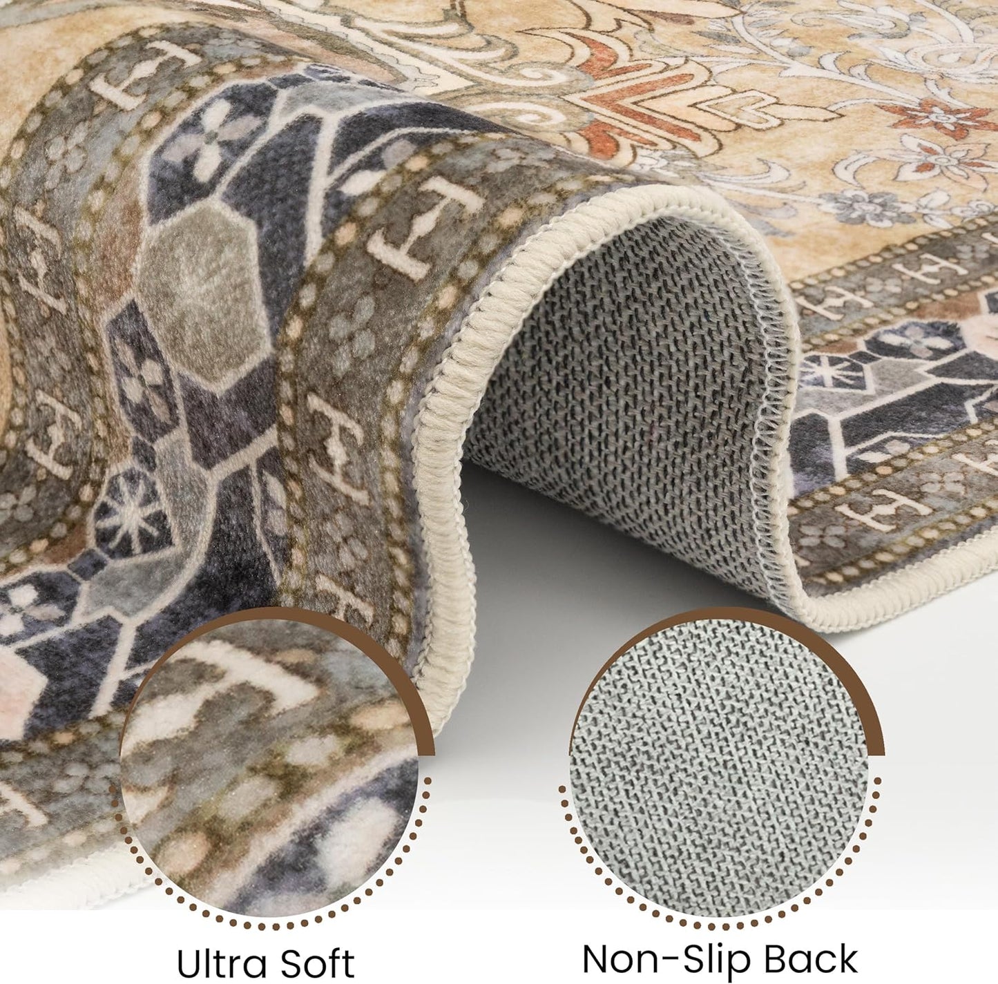 Washable Area Rug 6x9 | Non Slip Area Rug for Living Room, Bedrooms, Dining Room | Ultra-Soft Flannel Carpet Area with Rubber Backing (Olive Brown, 6x9)