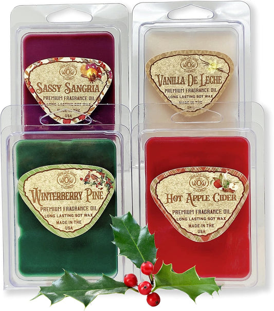 Scented Wax Melts for Wax Warmers - Highly Fragrant Air Freshener - 4 Pack Assorted Set of 6 Melt Cubes - Made in USA by Way Out West Candles (4, Fall & Winter Assortment)