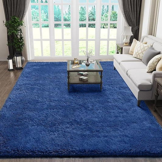 Ophanie 5x8 Blue Rugs for Living Room, Kids Nursery Rug Aesthetic, Playroom Navy Area Rugs for Boys Girls Teen Home Decor, Fluffy Fuzzy Soft Plush Shaggy Bedside Floor Bedroom Carpet for Teen