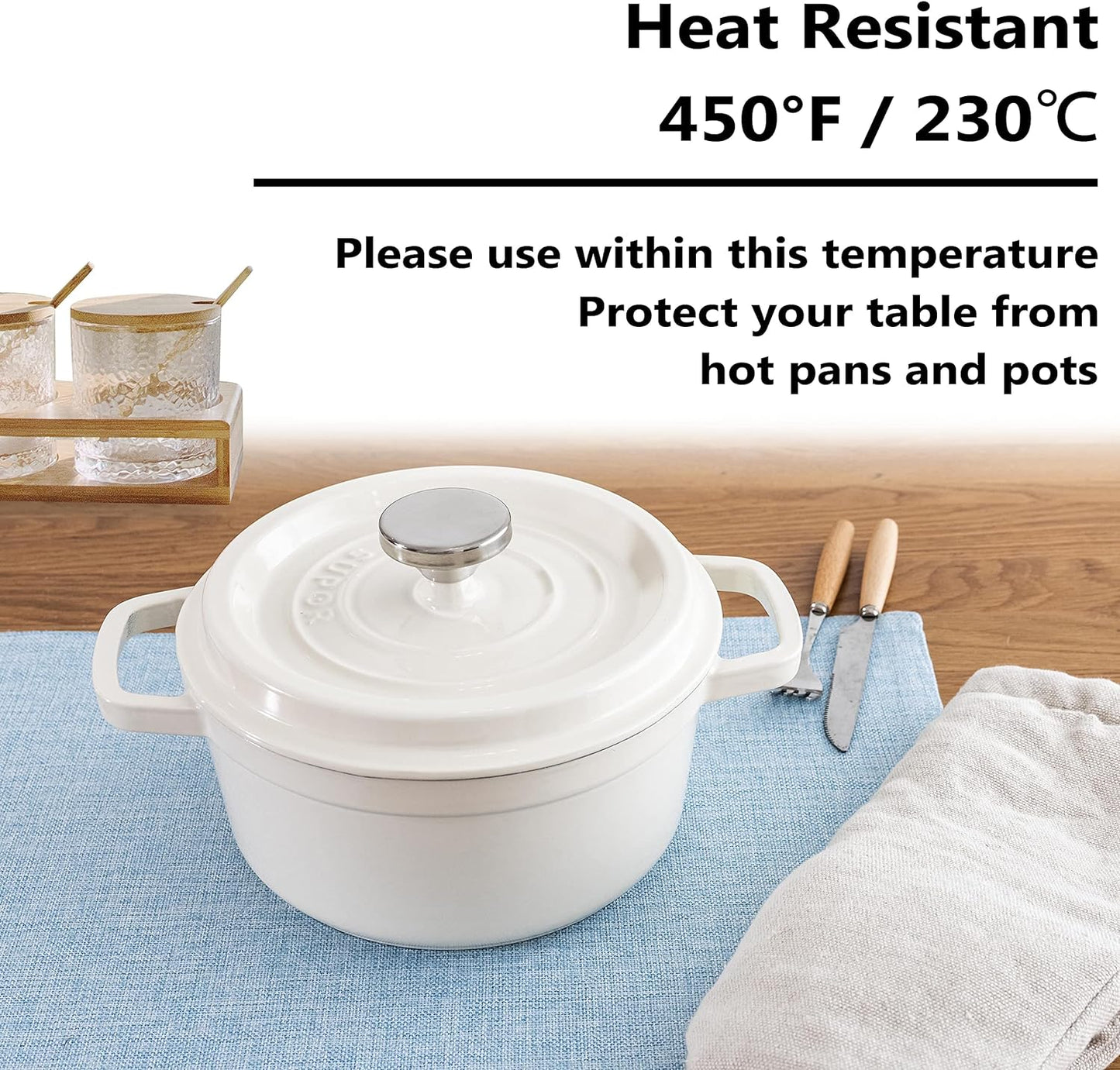 Home Brilliant Blue Placemats Set of 8 Heat Resistant Farmhouse Boho Placemats Burlap Cloth Place Mat Dining Table Place Mats Kitchen Table Mats, Blue