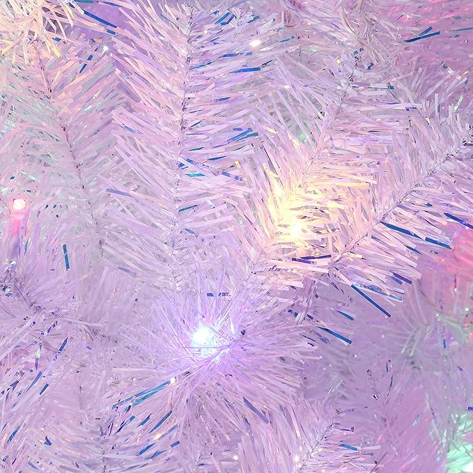 GarveeHome White Christmas Tree, 4.5ft Prelit Artificial Christmas Tree with LED Warm White Lights & Metal Stand, Fake Xmas Pine Holiday Decoration for Home, Office, Party