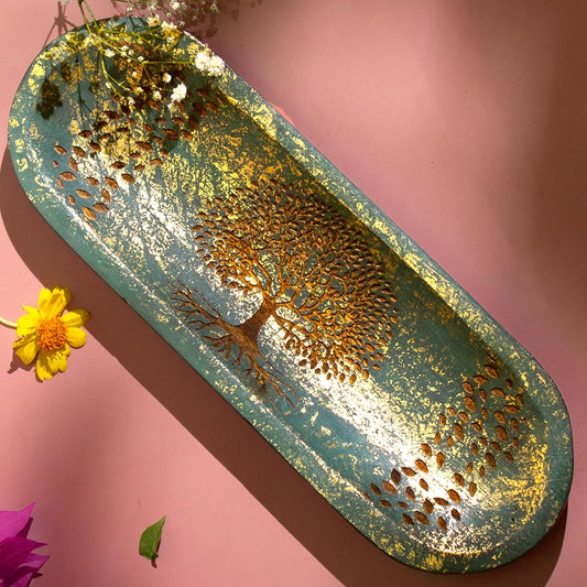 Incense Holder for Sticks Hand Carved - Tree of Life - Incense Burner/Ash Catcher- Handmade Wooden Insence Tray – Modern Gift Home/Room/Kitchen Décor 11x4x1.5 Inch