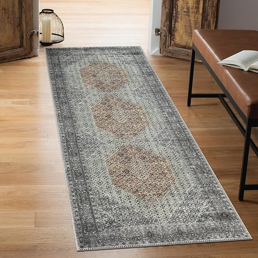 Keen Home Design 2x7 Rug - Machine Washable Runner Rug with Non-Slip Backing, Ideal for Hallway, Entryway, Kitchen, Laundry Room - Vintage, Easy Clean, Durable, Low Pile - (2'6" x 7')