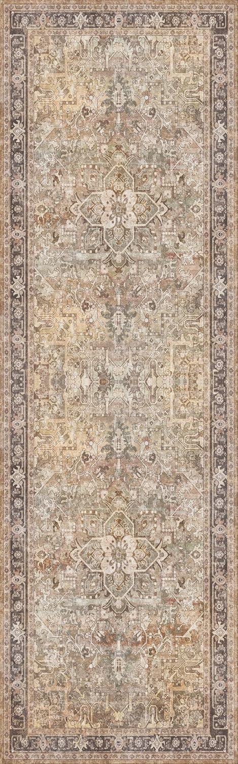 Washable Runner Rug 2.5x8 | Non Slip Rug Runners for Hallways, Entryways, Kitchens, Bathrooms, Bedrooms | Ultra-Soft Flannel Carpet Runners with Rubber Backing (Olive Brown, 2.5x8)