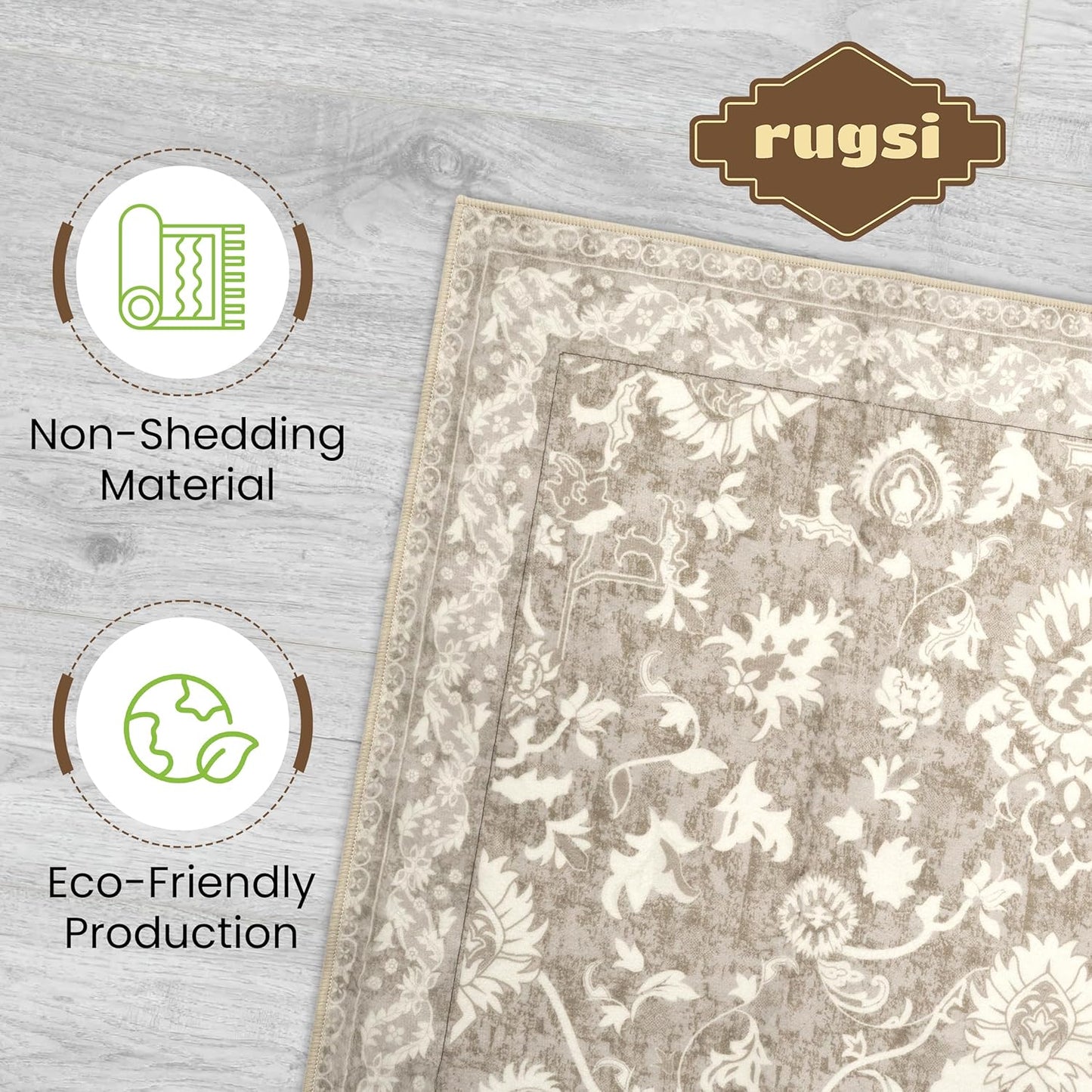 Washable Runner Rug 2x6 | Non Slip Rug Runners for Hallways, Entryways, Kitchens, Bathrooms, Bedrooms | Ultra-Soft Flannel Carpet Runners with Rubber Backing (Floral Sand, 2x6)