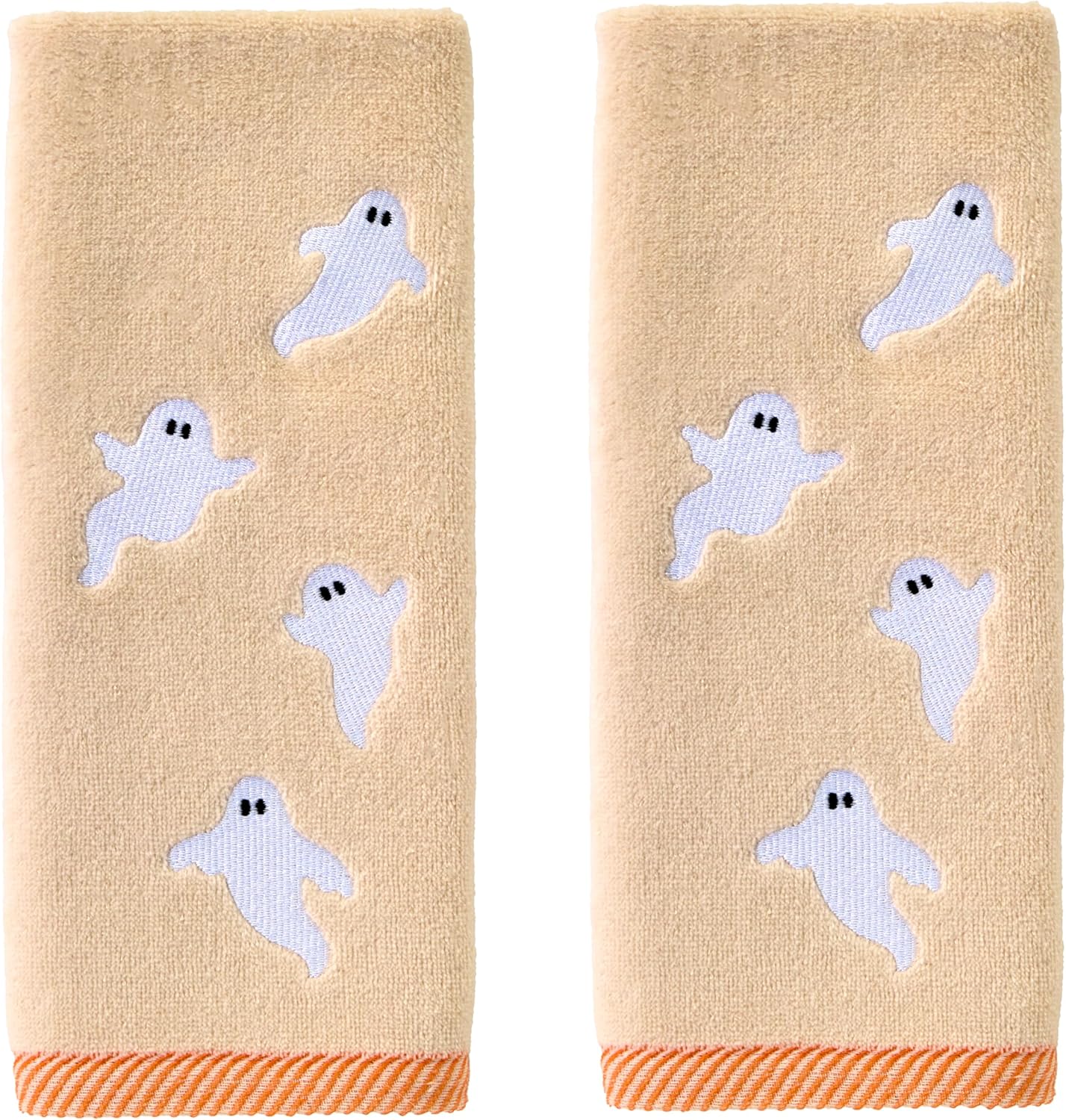 SKL Home Halloween Tossed Ghosts 100% Cotton Embroidered 2pc Hand Towel Set, Decorative for Bath/Kitchen/Bar & Gift, Taupe