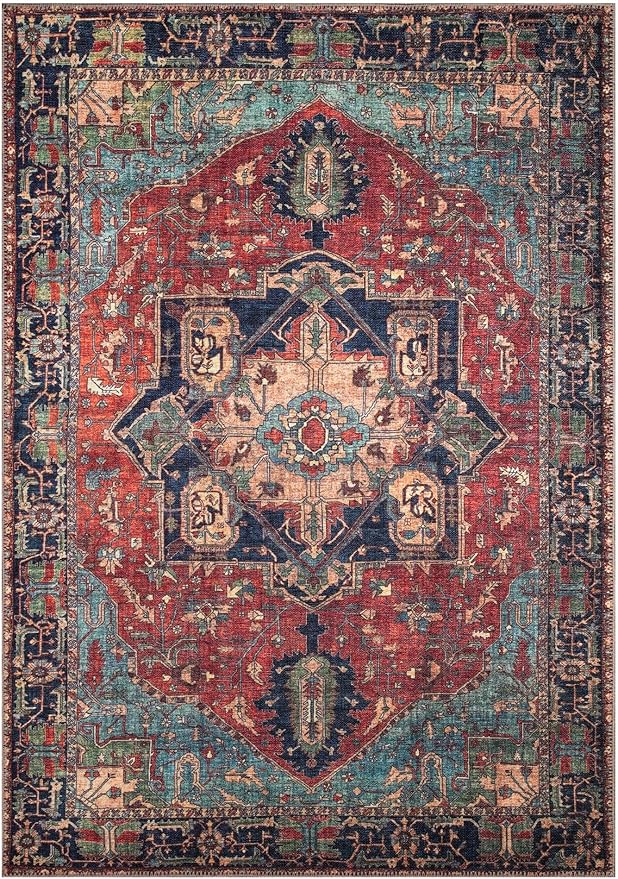 Keen Home Design 4x6 Rug - Machine Washable Area Rug with Non-Slip Backing, Ideal for Living Room, Dining Room, Bedroom - Vintage, Easy Clean, Durable, Low Pile Rug - (4' x 6')