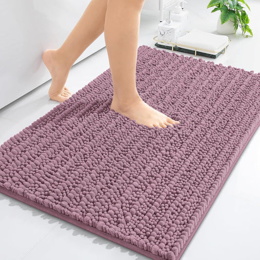 Arotive Luxury Chenille Bathroom Rug Mat, Extra Soft Thick Absorbent Shaggy Bath Rugs, Non-Slip Machine Wash Dry, Plush Bath Mats for Bathroom, Shower and Tub, 30x17, Deep Plum