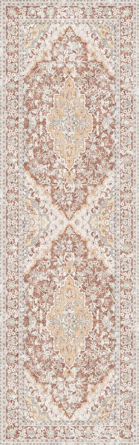 Washable Runner Rug 2.5x8 | Non Slip Rug Runners for Hallways, Entryways, Kitchens, Bathrooms, Bedrooms | Ultra-Soft Flannel Carpet Runners with Rubber Backing (Brick Red, 2.5x8)