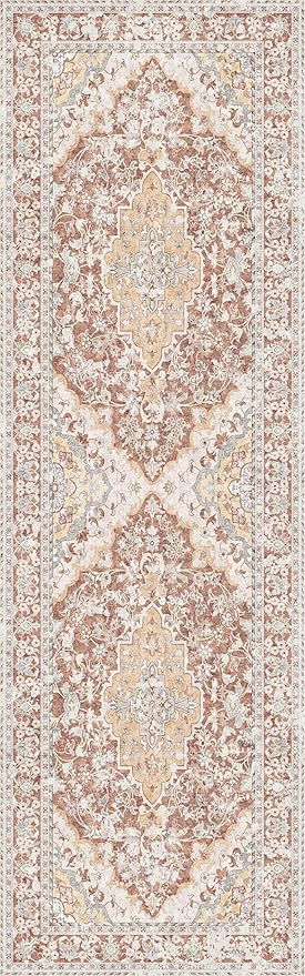 Washable Runner Rug 2.5x8 | Non Slip Rug Runners for Hallways, Entryways, Kitchens, Bathrooms, Bedrooms | Ultra-Soft Flannel Carpet Runners with Rubber Backing (Brick Red, 2.5x8)