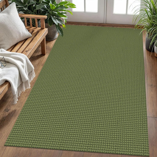 KOZYFLY Washable Area Rug 4x6 ft Non Slip Rubber Backed Living Room Rugs Braided Woven Cotton Kitchen Rugs Indoor Entryway Rug Floor Carpet for Dining Living Room Bedroom, Olive Green/Earthy Green