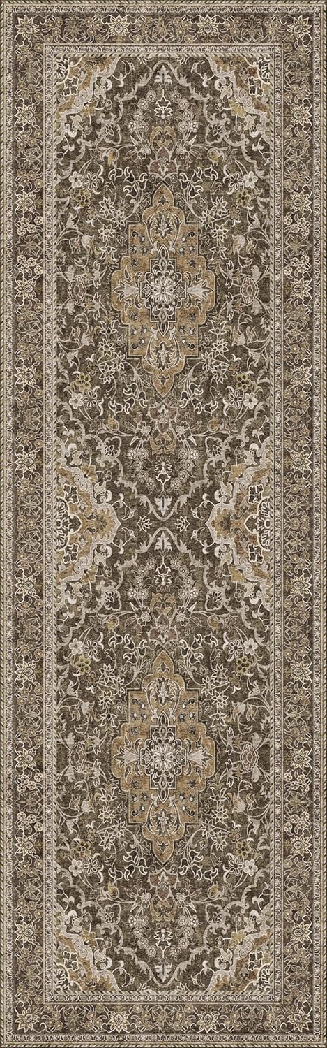 Washable Runner Rug 2.5x8 | Non Slip Rug Runners for Hallways, Entryways, Kitchens, Bathrooms, Bedrooms | Ultra-Soft Flannel Carpet Runners with Rubber Backing (Dark Sage, 2.5x8)