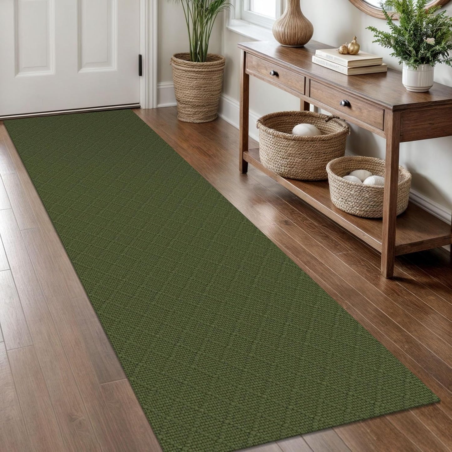 KOZYFLY Runner Rug 2x8 Ft Washable Runners for Hallways Non Slip Rubber Backed Kitchen Runners, Braided Cotton Entryway Runner Indoor, Floor Carpet for Hallway Kitchen Entryway, Dark Green
