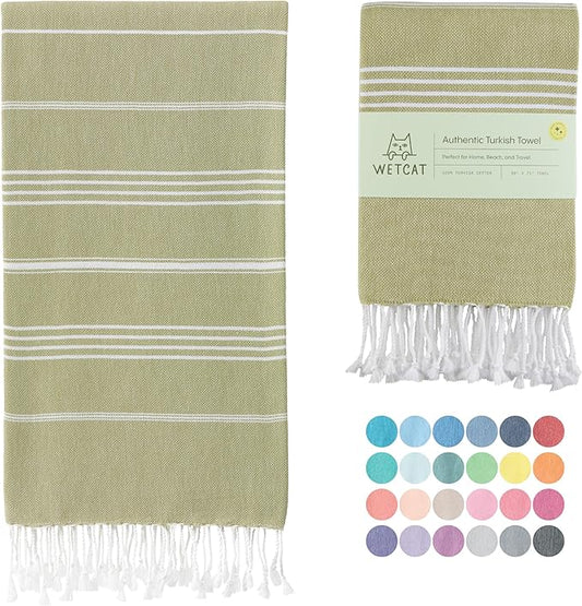 WETCAT Turkish Beach Towel Oversized (38"x71") 100% Turkish Cotton, Made in Turkey - Sand Free, Extra Large, Ultra Soft, Quick Drying, Compact & Lightweight for Travel - Sage Green