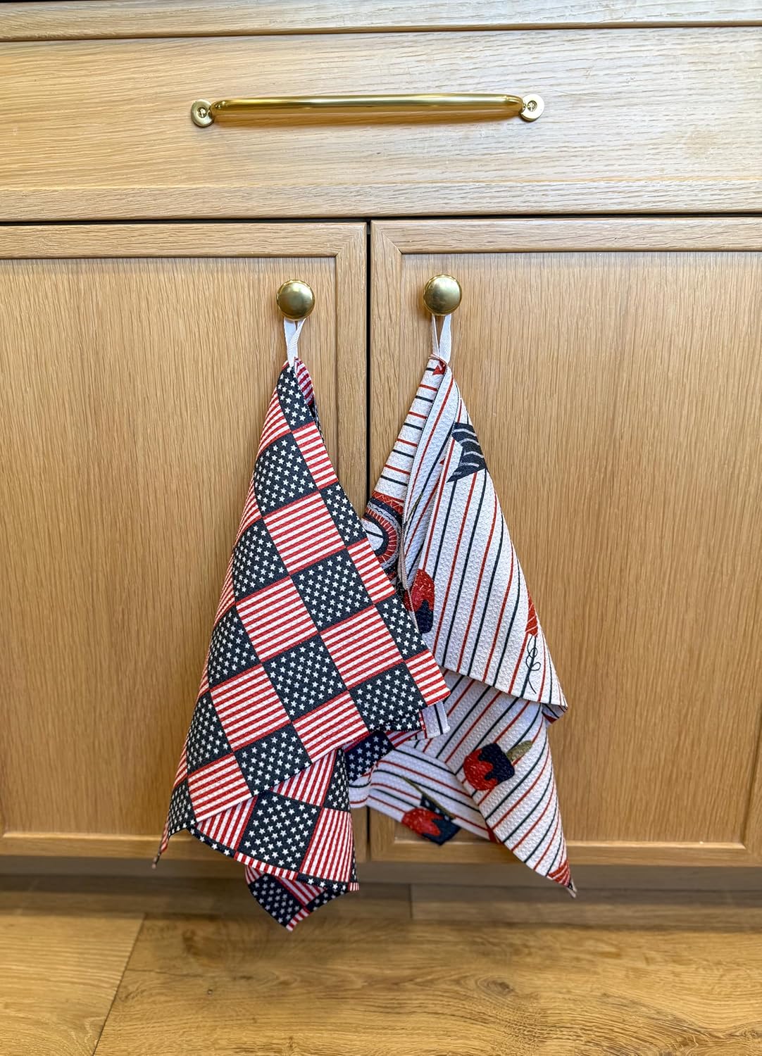 2 Pack|| Double Sided || Not Your Ordinary Kitchen Towels || Dish Towels || Quick Dry || Waffle Weave Microfiber || Designer Prints || Highly Absorbent || Hanging Hook (4th of July Navy)