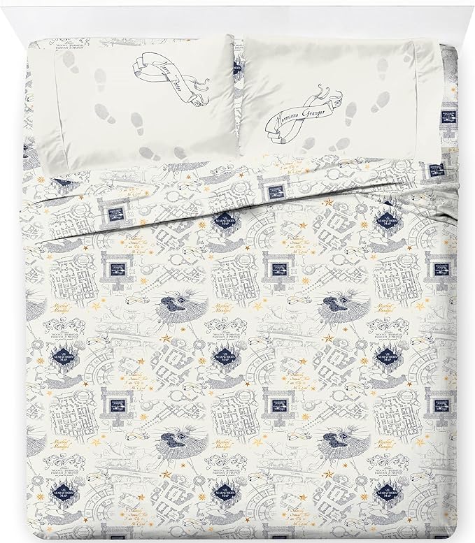 Jay Franco Kids Sheet Set with Fitted, Flat Sheets & Pillow Cover - Ultra-Soft Bedding with Pillowcase for Room Decor, Beige - Harry Potter, 4 Piece Queen