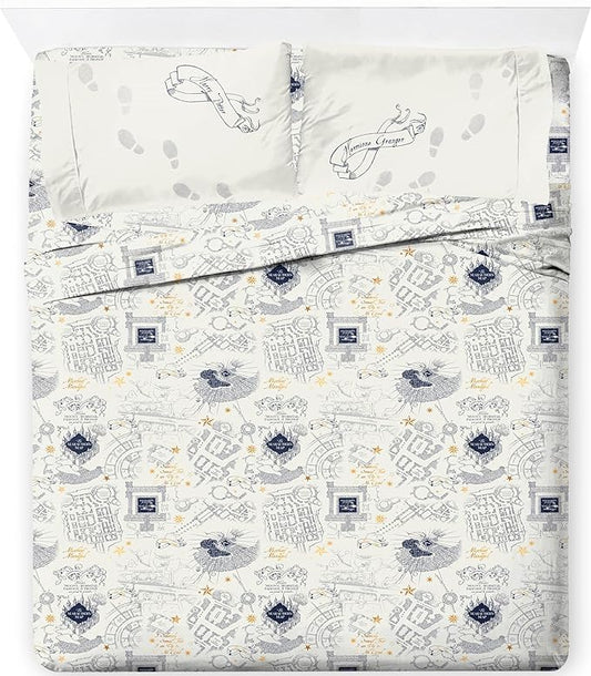 Jay Franco Kids Sheet Set with Fitted, Flat Sheets & Pillow Cover - Ultra-Soft Bedding with Pillowcase for Room Decor, Beige - Harry Potter, 4 Piece Queen