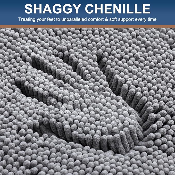 Smiry Luxury Chenille Bathroom Rugs 36x24, Extra Soft and Absorbent Shaggy Bath Mat, Machine Washable, Non-Slip Plush Carpet Runner for Tub, Shower, and Floor, Home Decor Accessories, Grey