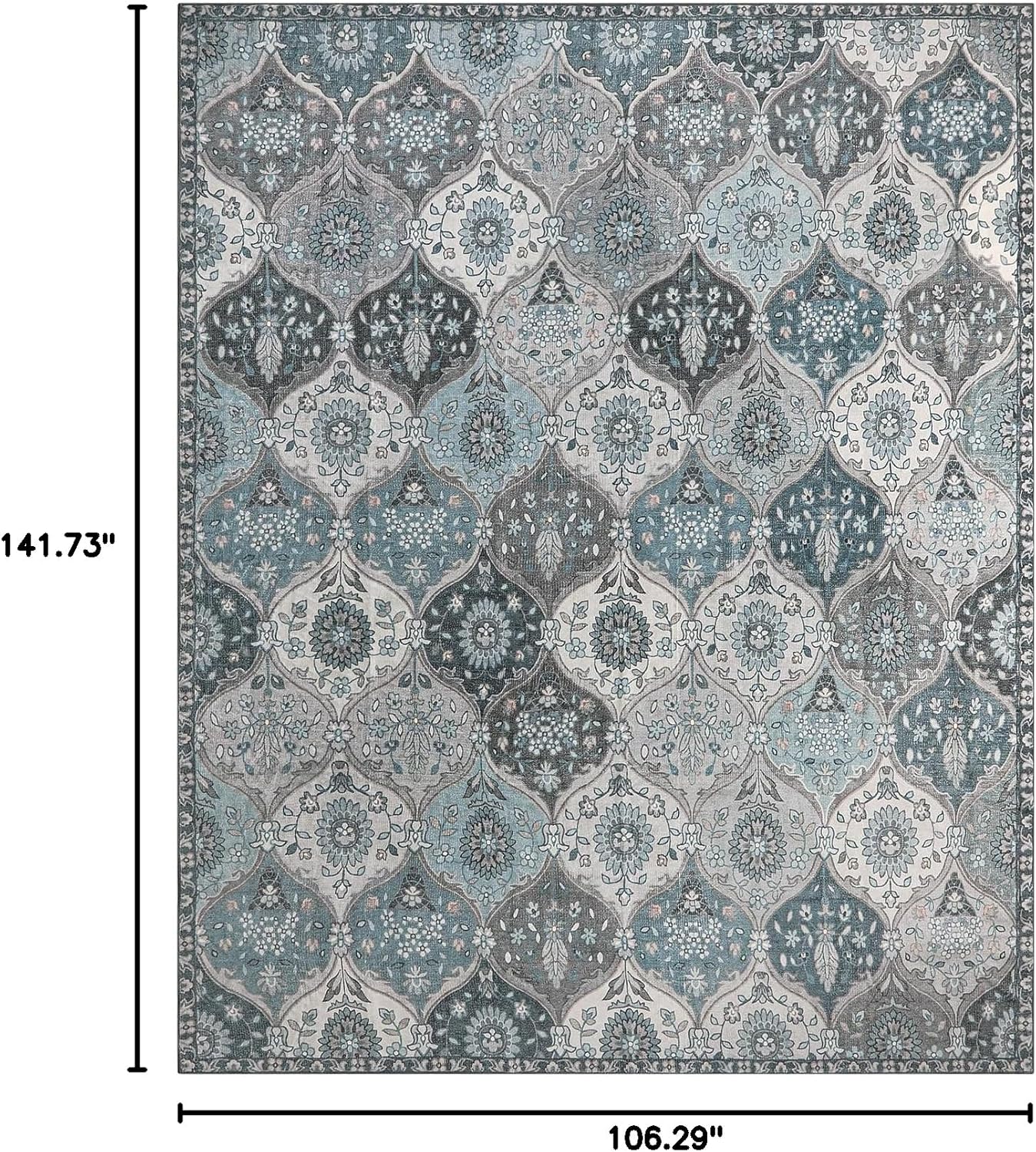 Lahome Moroccan Trellis Washable Rugs 9x12, Soft 9x12 Area Rug for Living Room Bedroom, Ultra-Thin Non-Slip Non Shedding Distressed Throw Large Carpet for Dining Room Office, Blue