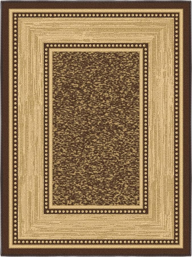 Ottomanson Rugs for Entryway 2'3" x 3' Non Slip Border Small Area Rugs Durable Front Door Mat Rug Stain Resistant Entrance Rugs for Bathroom Kitchen Bedroom & Living Room, Brown