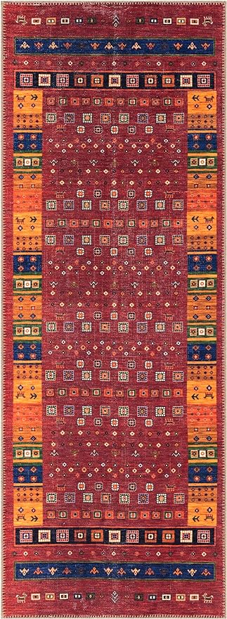 Keen Home Design 2x12 Rug - Machine Washable Runner Rug with Non-Slip Backing, Ideal for Hallway, Entryway, Kitchen, Laundry Room - Vintage, Easy Clean, Durable, Low Pile - (2'6" x 12')