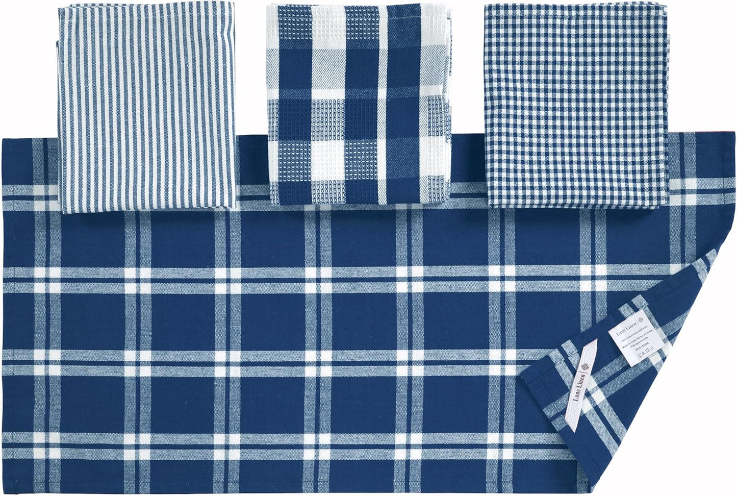 LANE LINEN 100% Cotton Kitchen Dish Cloths, Ultra Soft Absorbent Quick Drying Dish Towels, Multiweave Wash Cloths Dish Towel Sets, 13x28 Inches, 4 Pack - Navy