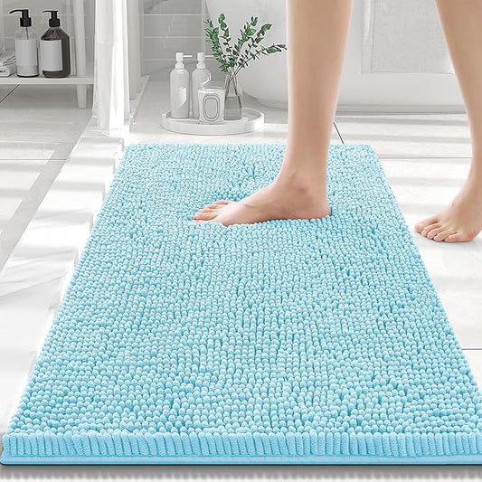 Smiry Luxury Chenille Bathroom Rugs 30x20, Extra Soft and Absorbent Shaggy Bath Mat, Machine Washable, Non-Slip Plush Carpet Runner for Tub, Shower, and Floor, Home Decor Accessories, Sky Blue