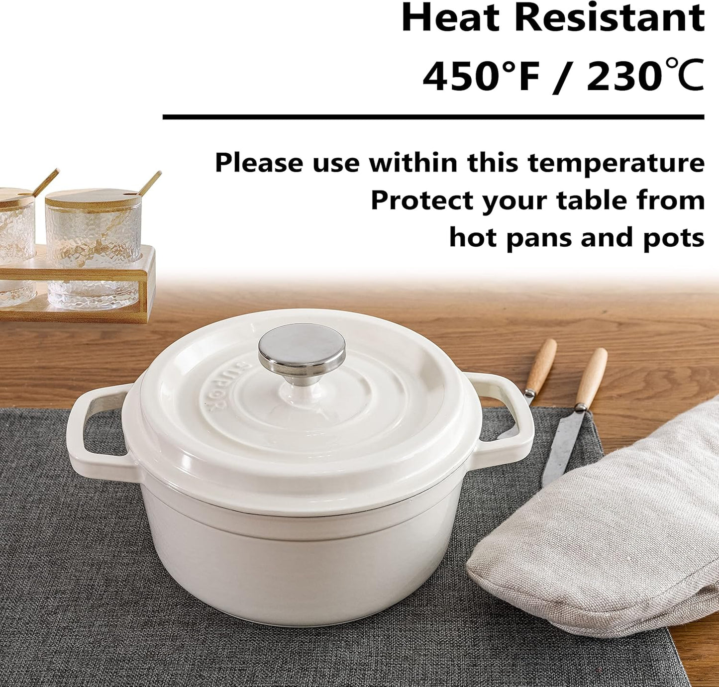 Home Brilliant Cloth Placemats Set of 6 Heat Resistant Dining Table Place Mats Kitchen Table Mats, 13x19 inches, Dark Grey