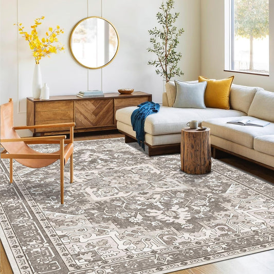 Washable Area Rug 4x6 | Non Slip Area Rug for Living Room, Bedrooms, Dining Room | Ultra-Soft Flannel Carpet Area with Rubber Backing (Brown, 4x6)