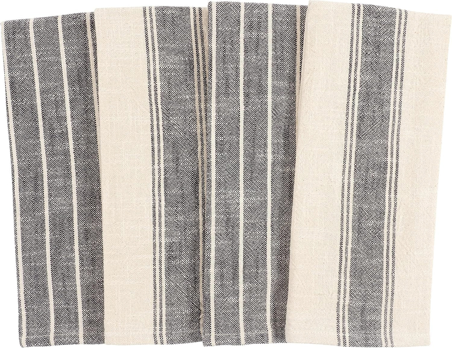 KAF Home Natural Rustic Farmhouse Slubbed Kitchen Towel | 100% Cotton Dish Towel, 18 x 28 Inches | Soft and Absorbent (Black, Set of 4)