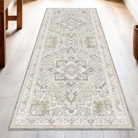 Washable Runner Rug 2x6 | Non Slip Rug Runners for Hallways, Entryways, Kitchens, Bathrooms, Bedrooms | Ultra-Soft Flannel Carpet Runners with Rubber Backing (Ivory, 2x6)