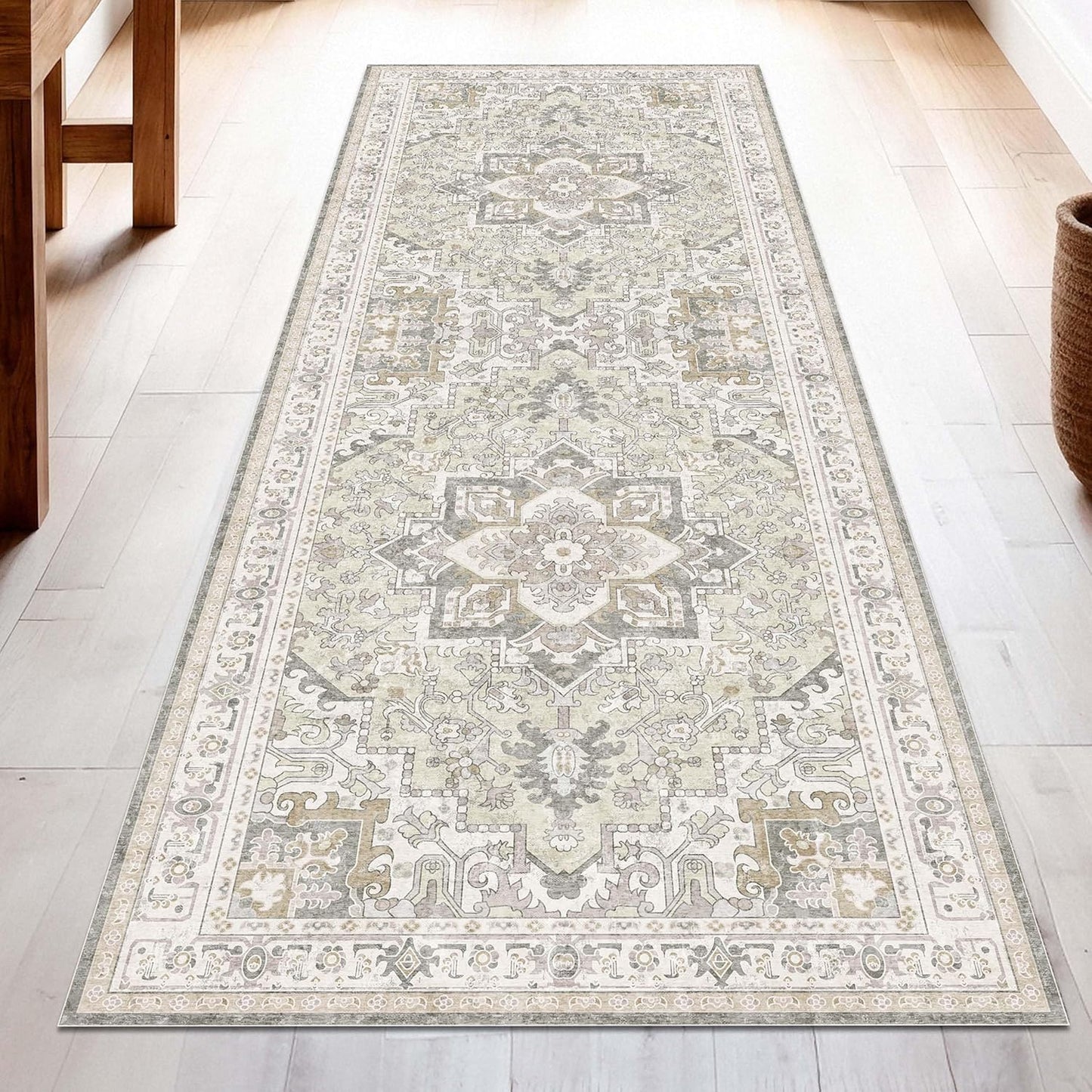 Washable Runner Rug 2.5x8 | Non Slip Rug Runners for Hallways, Entryways, Kitchens, Bathrooms, Bedrooms | Ultra-Soft Flannel Carpet Runners with Rubber Backing (Ivory, 2.5x8)