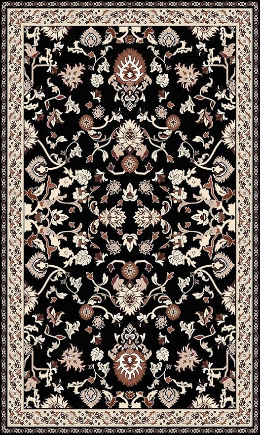 Washable Entryway Rug 3x5 | Non Slip Rug Runners for Hallways, Entryways, Kitchens, Bathrooms, Bedrooms | Ultra-Soft Flannel Carpet Kitchen Rug with Rubber Backing (Black Brown Cream, 3x5)