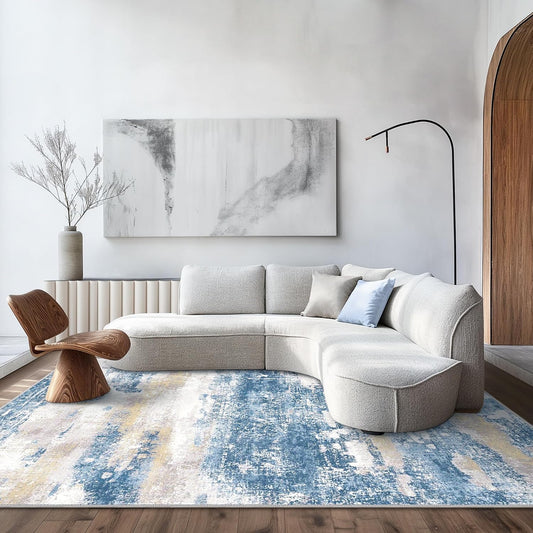 Area Rugs 3x5 for Living Room Bedroom, Modern Abstract Machine Washable Soft Blue Rug, Floor Carpet with Non Slip Backing for Dining Room
