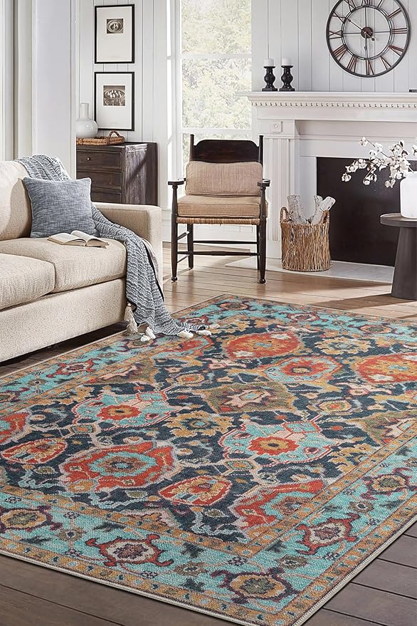 Keen Home Design 4x6 Rug - Machine Washable Area Rug with Non-Slip Backing, Ideal for Living Room, Dining Room, Bedroom - Vintage, Easy Clean, Durable, Low Pile Rug - (4' x 6')
