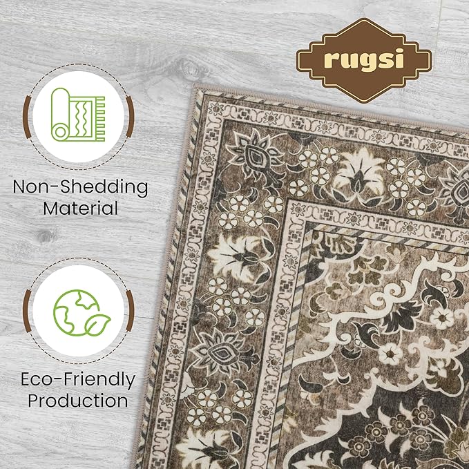Washable Runner Rug 3x10 | Non Slip Rug Runners for Hallways, Entryways, Kitchens, Bathrooms, Bedrooms | Ultra-Soft Flannel Carpet Runners with Rubber Backing (Black Brown, 3x10)
