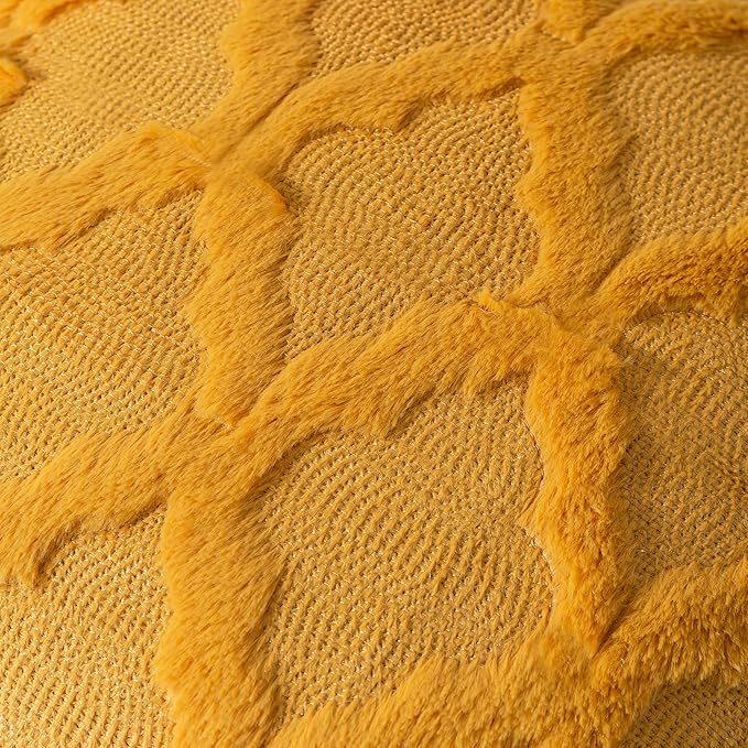 Set of 2 Soft Moroccan Throw Pillow Covers 22x22 Inch Plush Boho Decorative Pillow Cover Accent Cushion Case for Couch Sofa Bed, Mustard Yellow