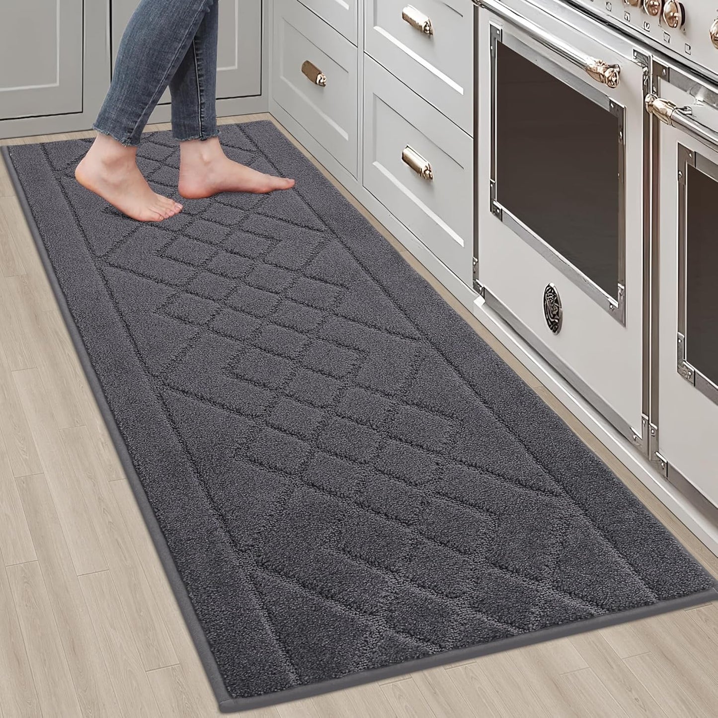 BEQHAUSE Kitchen Rugs Non Slip Washable Kitchen Mats for Floor Soft Kitchen Runner Absorbent Rugs for Kitchen,Sink & Laundry, 20”x59”, Dark Grey