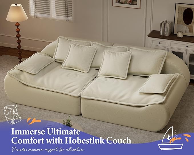 Hobestluk Sectional Sofa Couches 2-Seater Modular Sofa, 87'' Comfy Loveseat with Throw, Deep Seat Small Sofa for Compact Space, Memory Foam Sectional Couches for Living Room, Office, Apartment