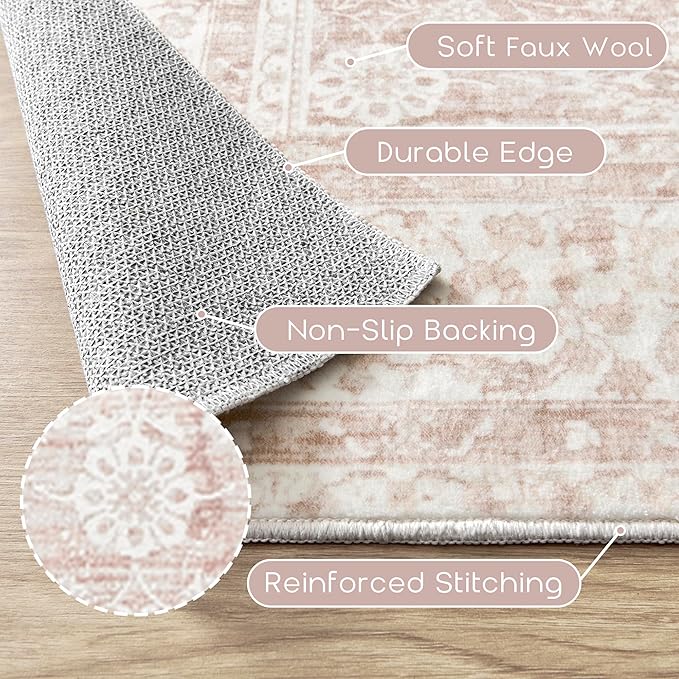 Pink Boho Runner Rugs for Hallway Kitchen Bathroom Washbale Non Slip Cute Bed Side Bedroom Floor Laundry Room Rug Runners,2x6,24 x 72 Inch