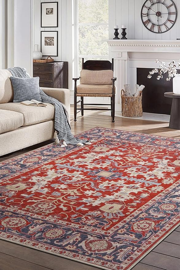 Keen Home Design 8x10 Rug - Machine Washable Area Rug with Non-Slip Backing, Ideal for Living Room, Dining Room, Bedroom - Vintage, Easy Clean, Durable, Low Pile Rug - (8' x 10')