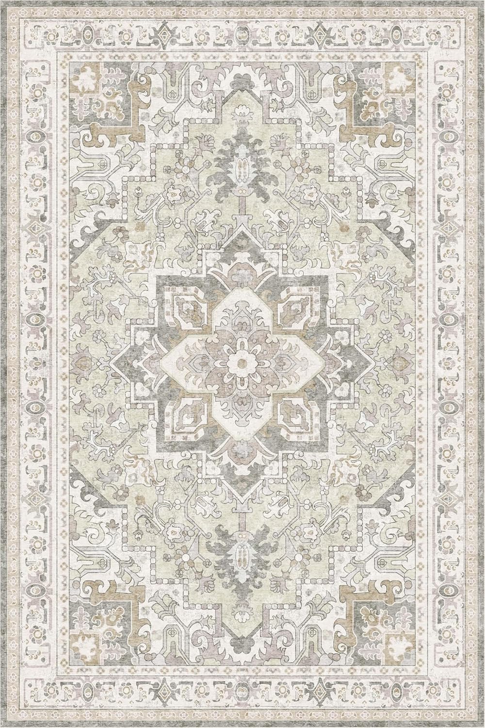 Washable Area Rug 6x9 | Non Slip Area Rug for Living Room, Bedrooms, Dining Room | Ultra-Soft Flannel Carpet Area with Rubber Backing (Ivory, 6x9)