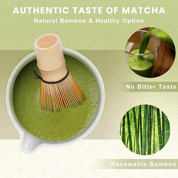 Matcha Whisk Set, Ceramic Matcha Set Includes Matcha Bowl, Matcha Whisk (Chasen) and Holder, Sifter, Bamboo Scoop & Spoon - 6 Pcs Matcha Kit for Matcha Lovers White
